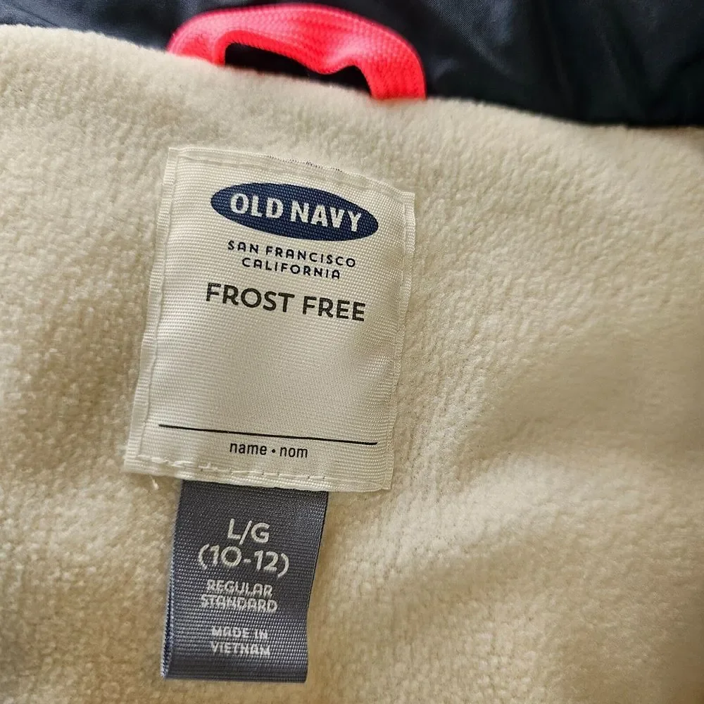 Old Navy Frost Free Puffer Vest Navy Blue Full Zip Sleeveless Boys Youth L 10 12